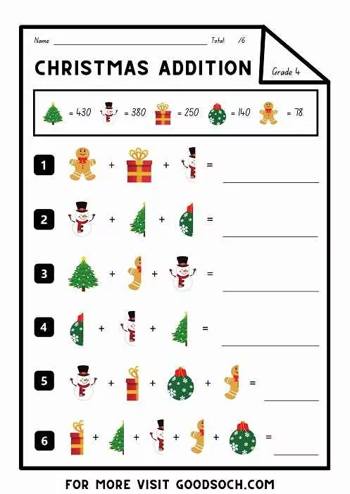 Christmas Addition Subtraction Worksheet For Kids